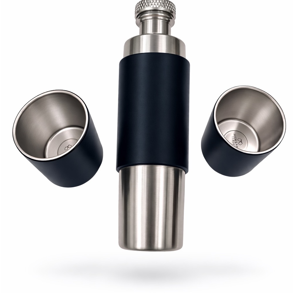 Firelight Flash Black Vacuum Travel Flask with 2 Six Shooter Tumblers